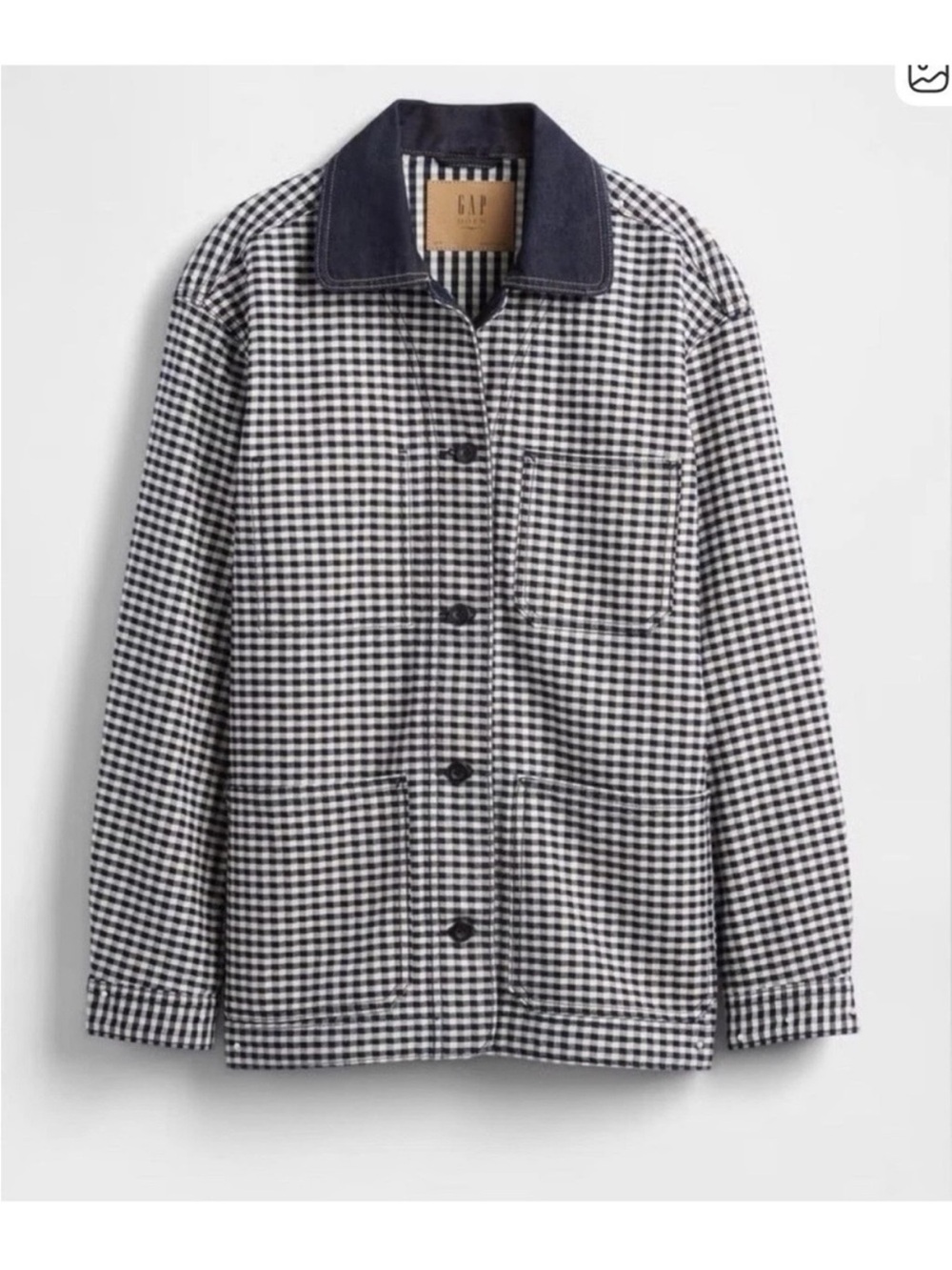 GAP X Doen collab Black & White Gingham denim Jacket with Dark Collar